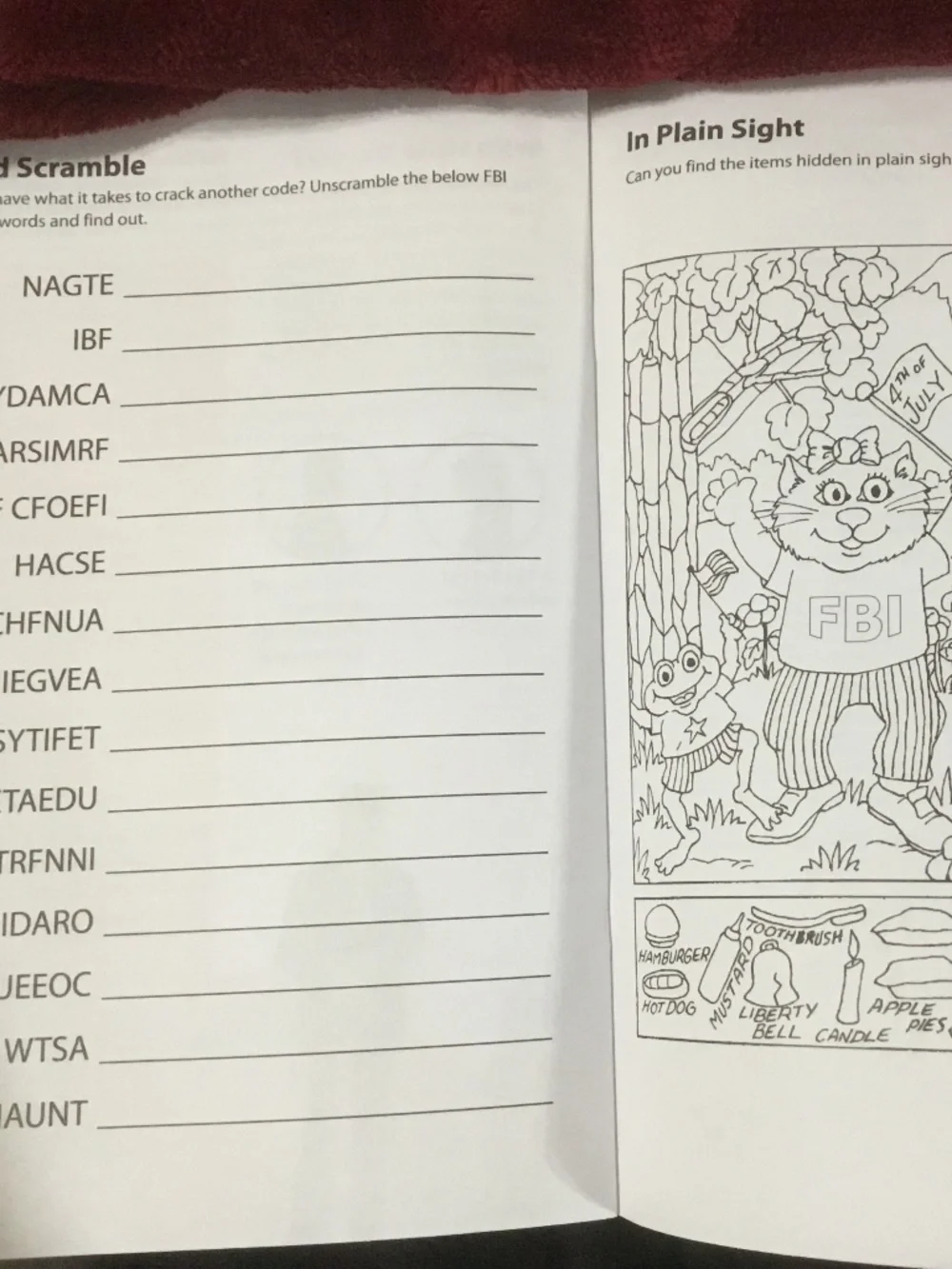 Kids Booklet- All About the FBI ( An Activity Book) 16 pages Nice!
